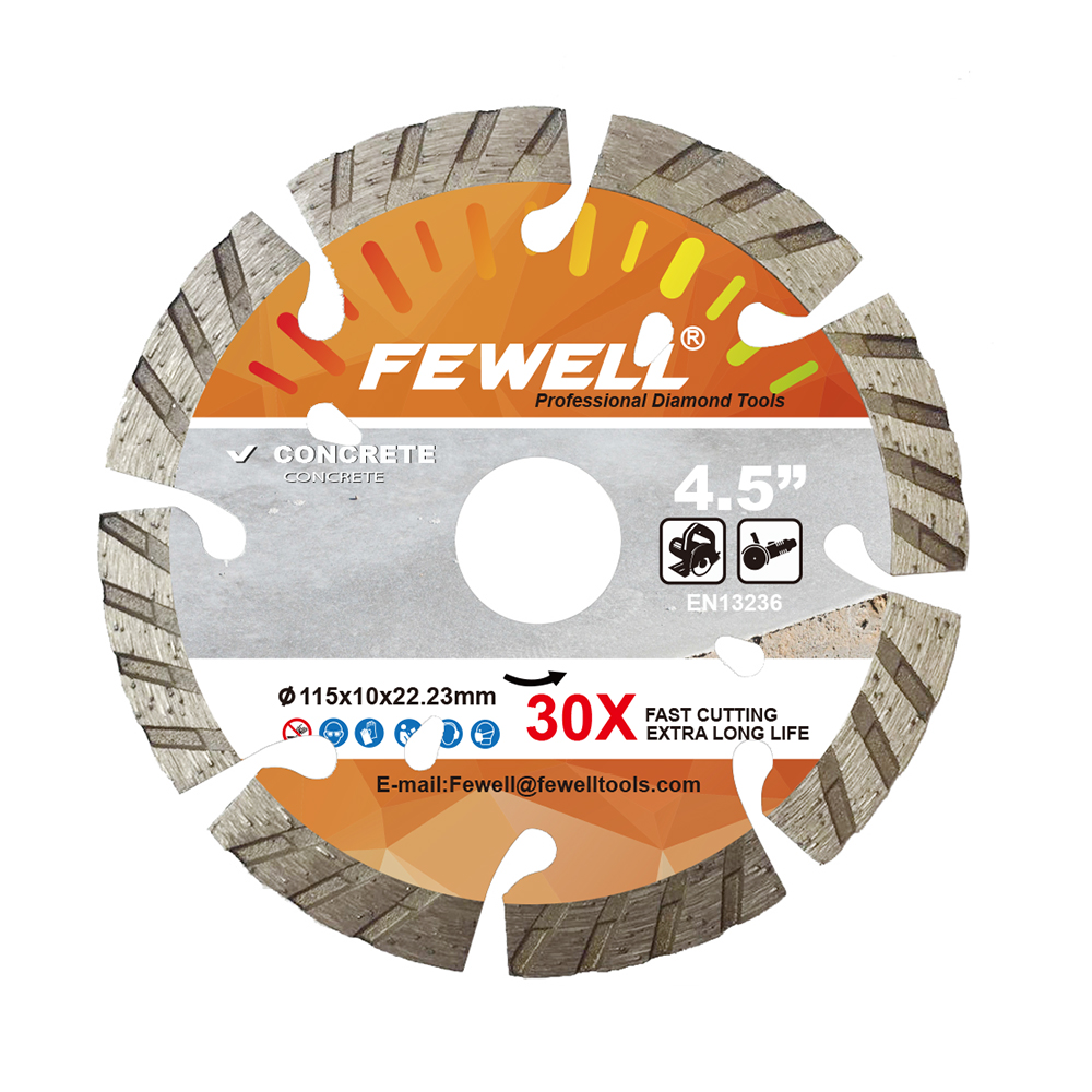 High quality Cold Press 4.5inch 115*2.4*10*22.23mm with cooling holes Segmented turbo diamond saw blade for cutting concrete beton