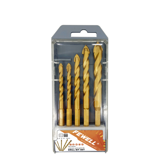 5 pcs(6mm , 6mm , 8mm, 10mm , 12mm ) professional hex shank extension spiral glass tile drill bit set