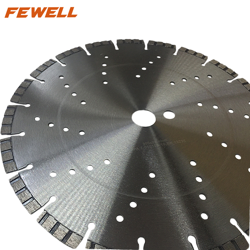 High quality Laser welded 12/14/16inch 300/350/400*10mm height with cooling holes segmented turbo diamond saw blade for cutting concrete 