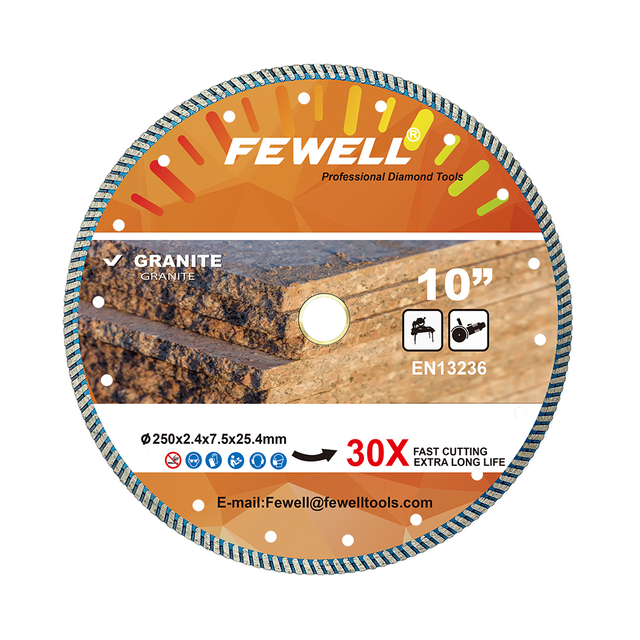 High quality 250*2.4*7.5*25.4mm 10inch Hot Press fine turbo diamond saw blade for dry cutting granite stone