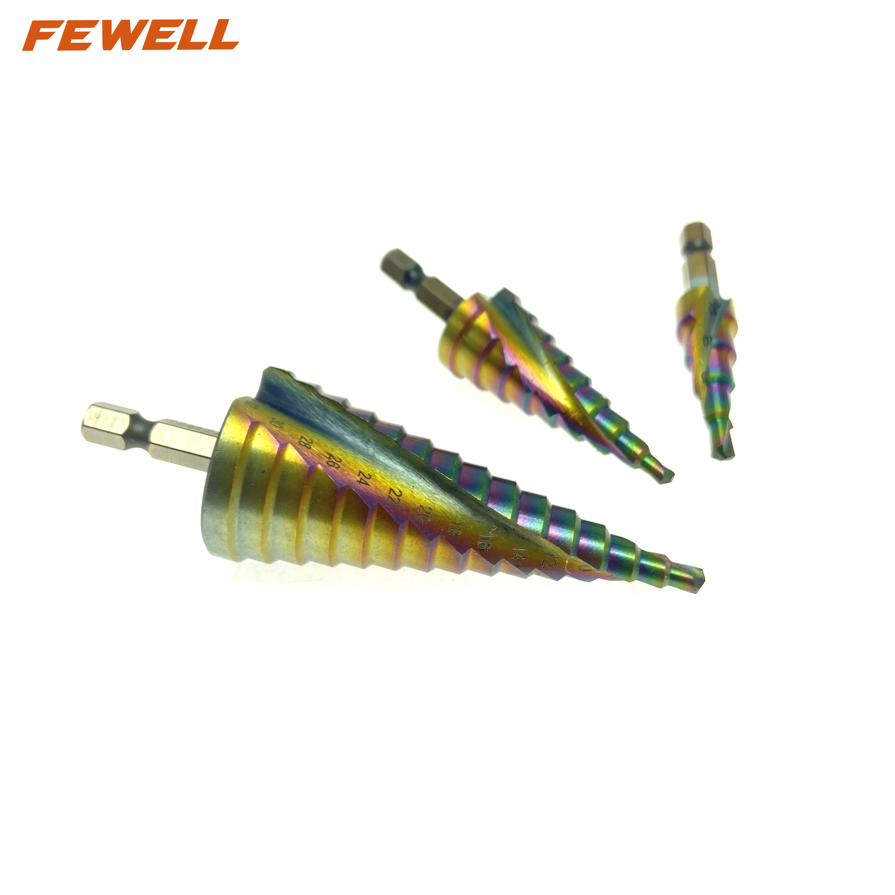 High quality 3PCS 4-12mm 4-20mm 4-32mm HSS M35 Hexagon Shank spiral flute Titanium Step Drill Bits for Metal Drilling