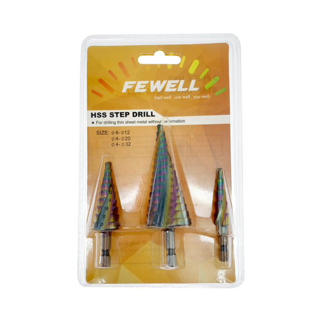 High quality 3PCS 4-12mm 4-20mm 4-32mm HSS M35 Hexagon Shank spiral flute Titanium Step Drill Bits for Metal Drilling
