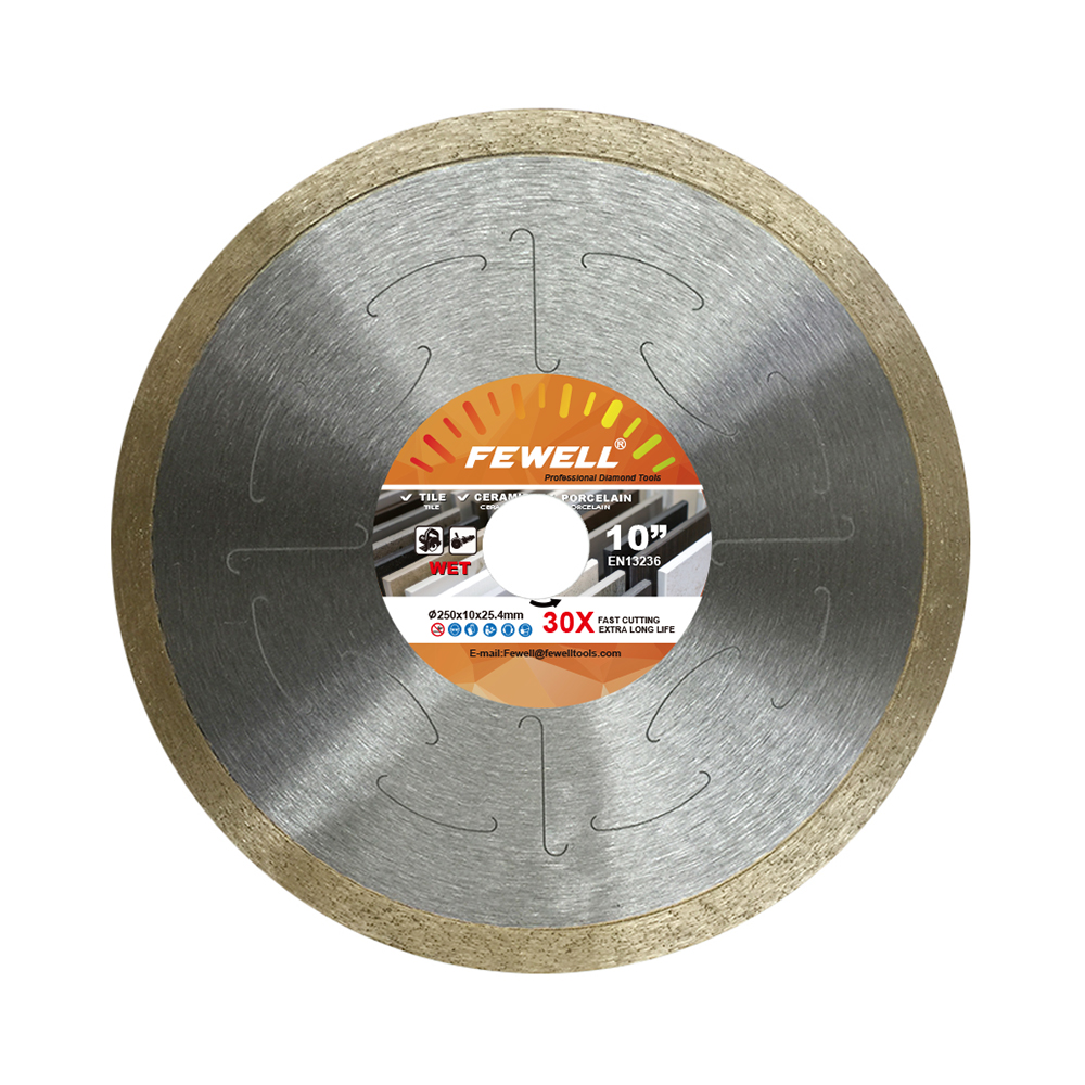 High quality Hot press 10inch 250*1.8*10*25.4mm continuous rim diamond saw blade for cutting ceramic tile marble