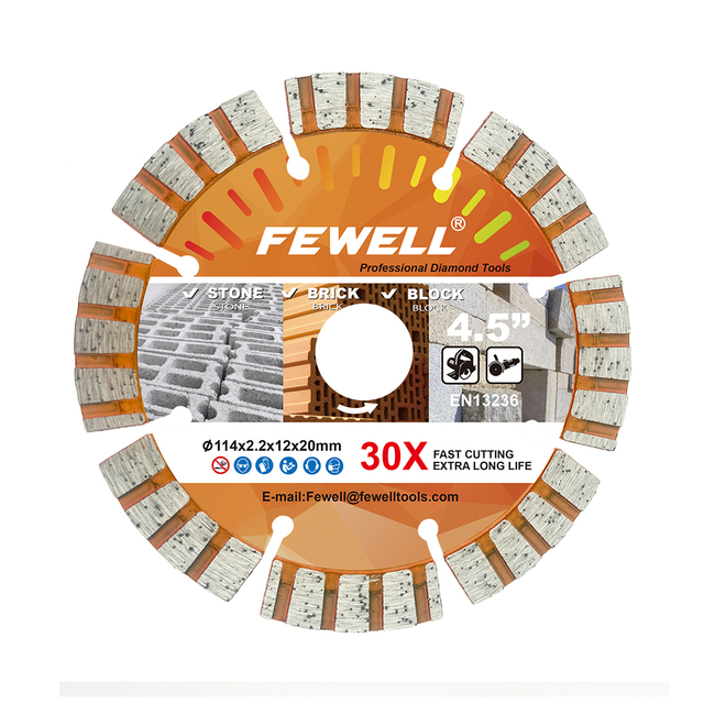 High quality Hot press 4.5inch 114*2.2*12*20mm segmented turbo diamond saw blade for cutting stone bricks block general purpose