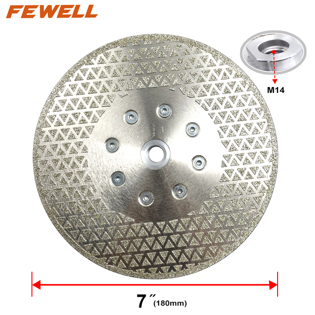 High quality 7/9Inch 180/230mm M14 flange single side triangle shape electroplated diamond saw blade for marble 
