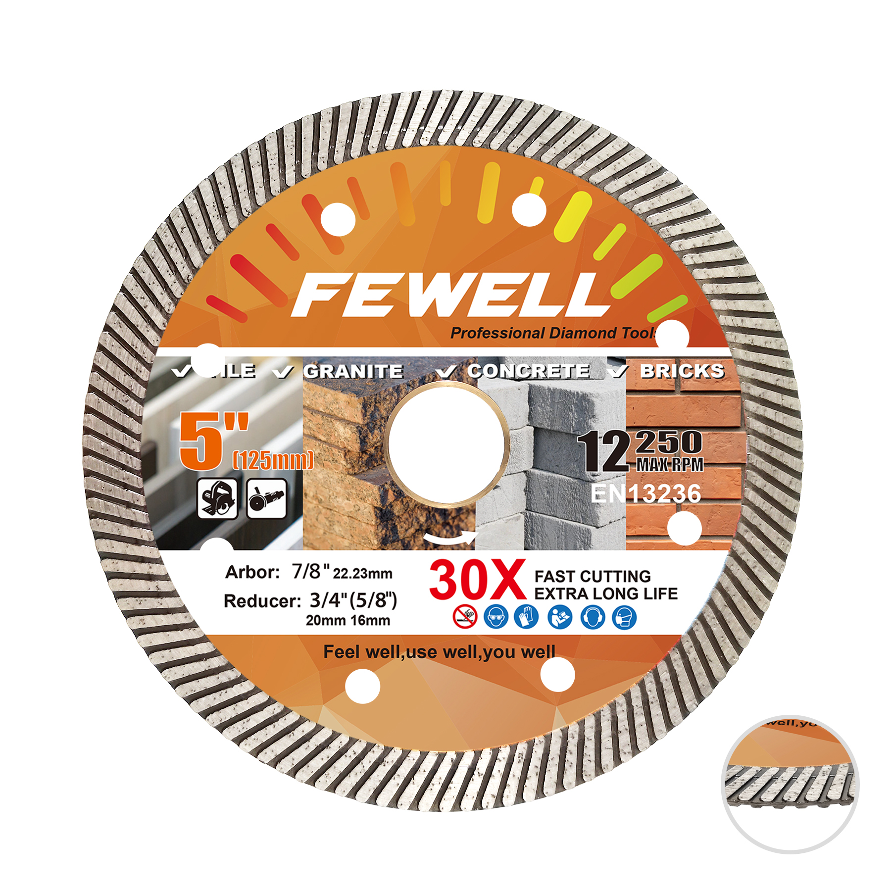 5Inch 125mm Super Thin Diamond Multi Grinder Turbo Saw Blade for Cutting Porcelain, Ceramic Tile Granite Brick And Concrete