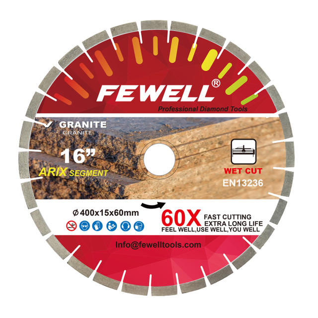 Premium quality 14/16inch 350/400*15/20*60 with 50mm ring Silver Brazed arix segment diamond saw blade for cutting granite