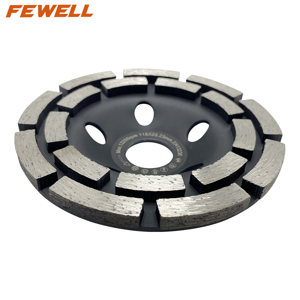 Low price cold Press sintered 4.5inch 115*22.23mm double row disc cup-shaped diamond grinding cup wheel for abrasive masonary concrete granite
