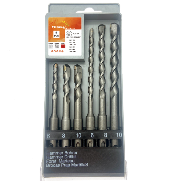 High quality 6Pcs SDS Plus Electric Rotary Hammer Drill Bits Set for concrete granite general purpose