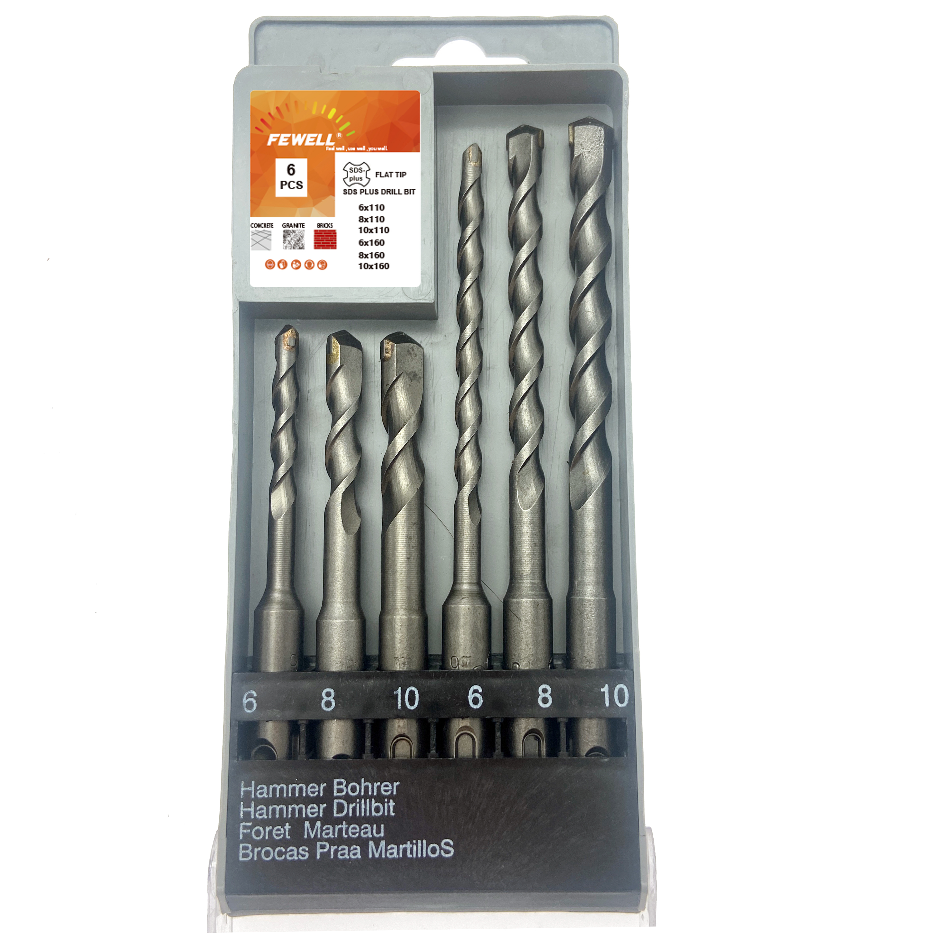 High quality 6Pcs SDS Plus Electric Rotary Hammer Drill Bits Set for concrete granite general purpose