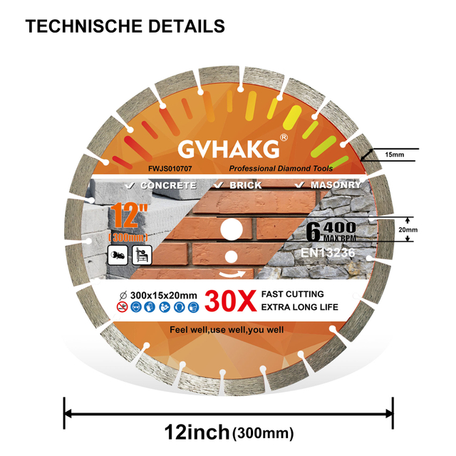 High Quality Cold Press 12-14inch 300-350mm Segment Height 15mm Diamond Segmented Saw Blade for Cutting Concrete Brick Granite Masonry