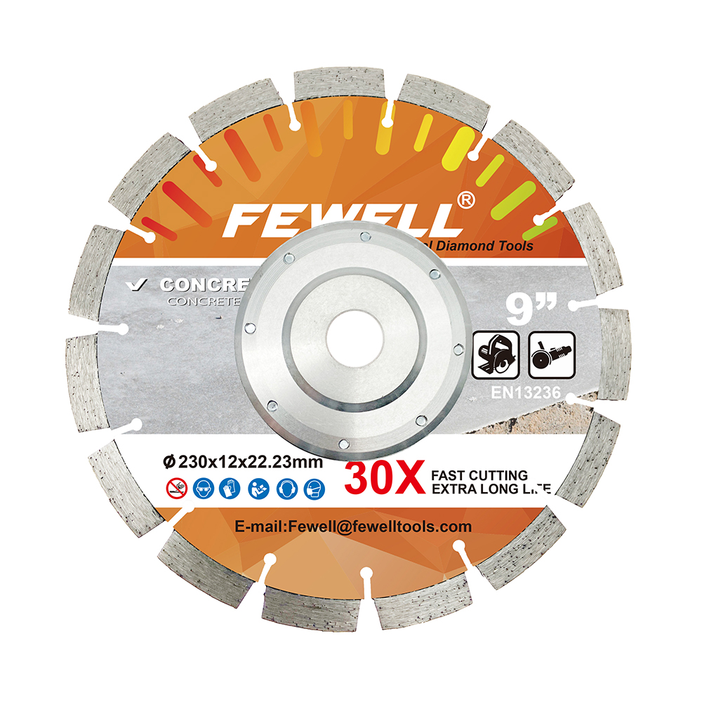 High quality Laser welded 9inch 230*3.2*12*22.23mm with alumimum flange diamond saw blade for cutting concrete brick wall