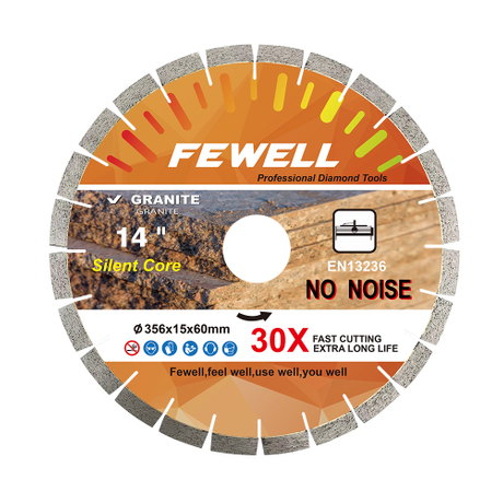 High quality 14/16inch 356/370/406/420*15*60 with 50mm ring Silver Brazed sandwich silent steel diamond saw blade for cutting granite