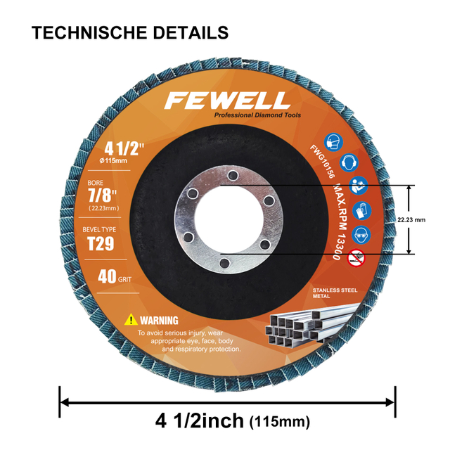 40-60 Grit Bevel Type 29 Flap Disc Blue Zirconium 115x22.23mm Flexible Sanding 4.5inch Flap Disc for Grinding Metal Stainless Steel