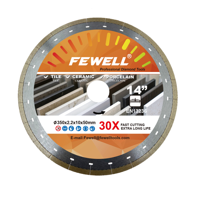 Hot Press 12inch 350*2.2*10*50mm with T slot continuous Rim diamond saw blade for cutting ceramics