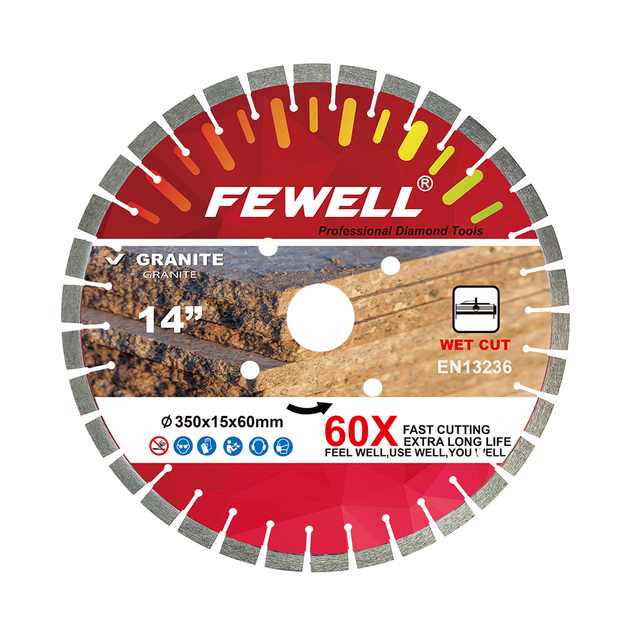 Premium quality 14/16inch 350/400*15*60 with 50mm ring Silver Brazed segmented diamond saw blade for cutting granite