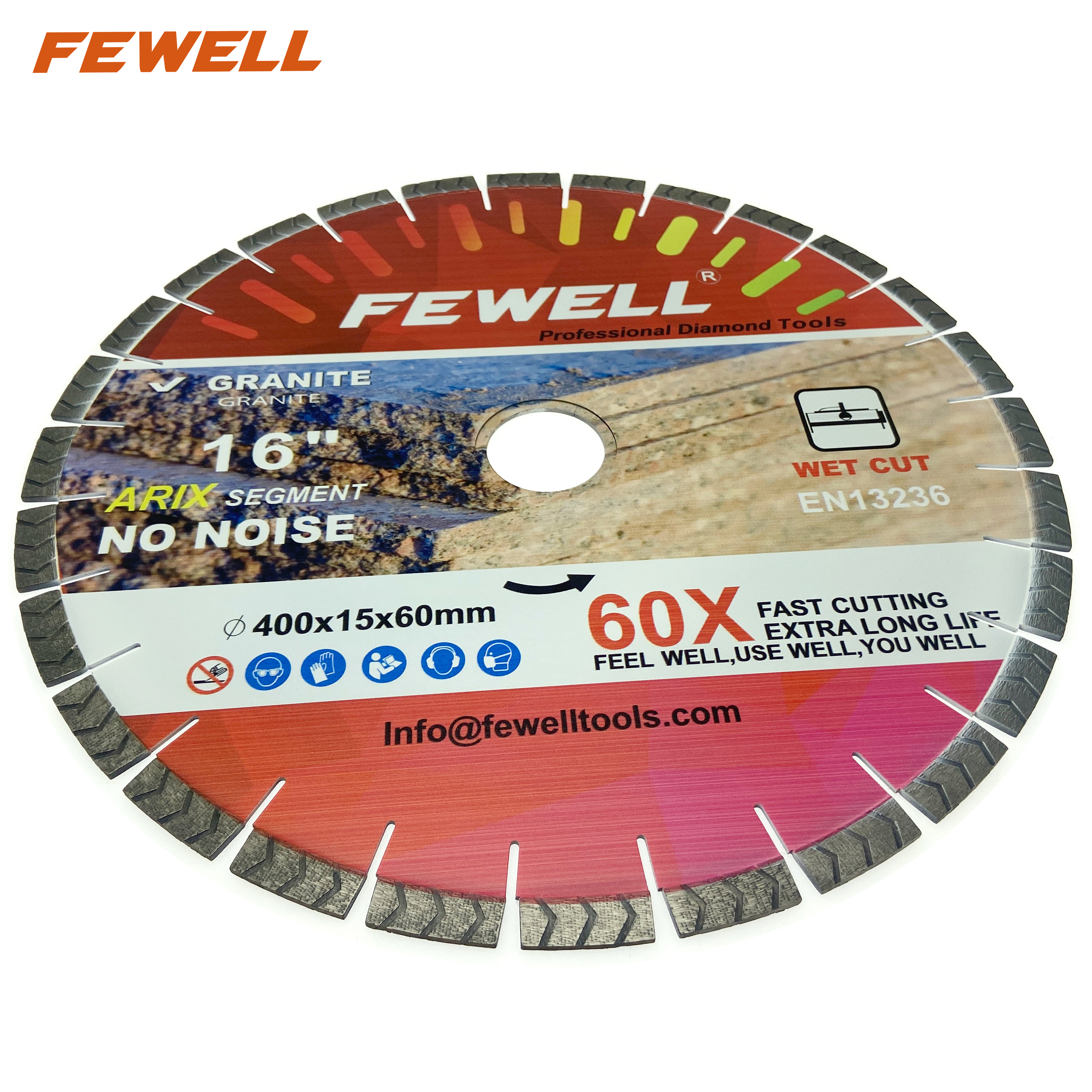 Premium quality 14/16inch 350/400*15/20*60 with 50mm ring Silver Brazed silent steel core arix arrow tip segment diamond saw blade for cutting granite