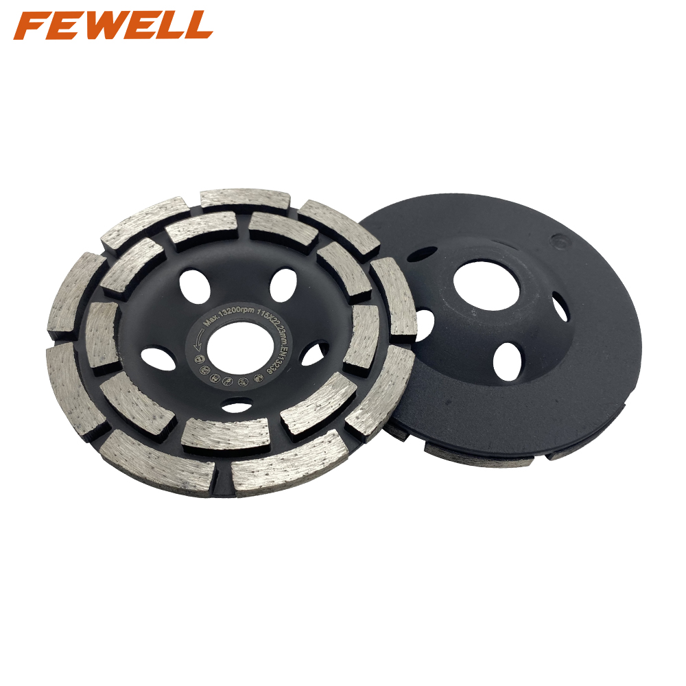 Low price cold Press sintered 4.5inch 115*22.23mm double row disc cup-shaped diamond grinding cup wheel for abrasive masonary concrete granite