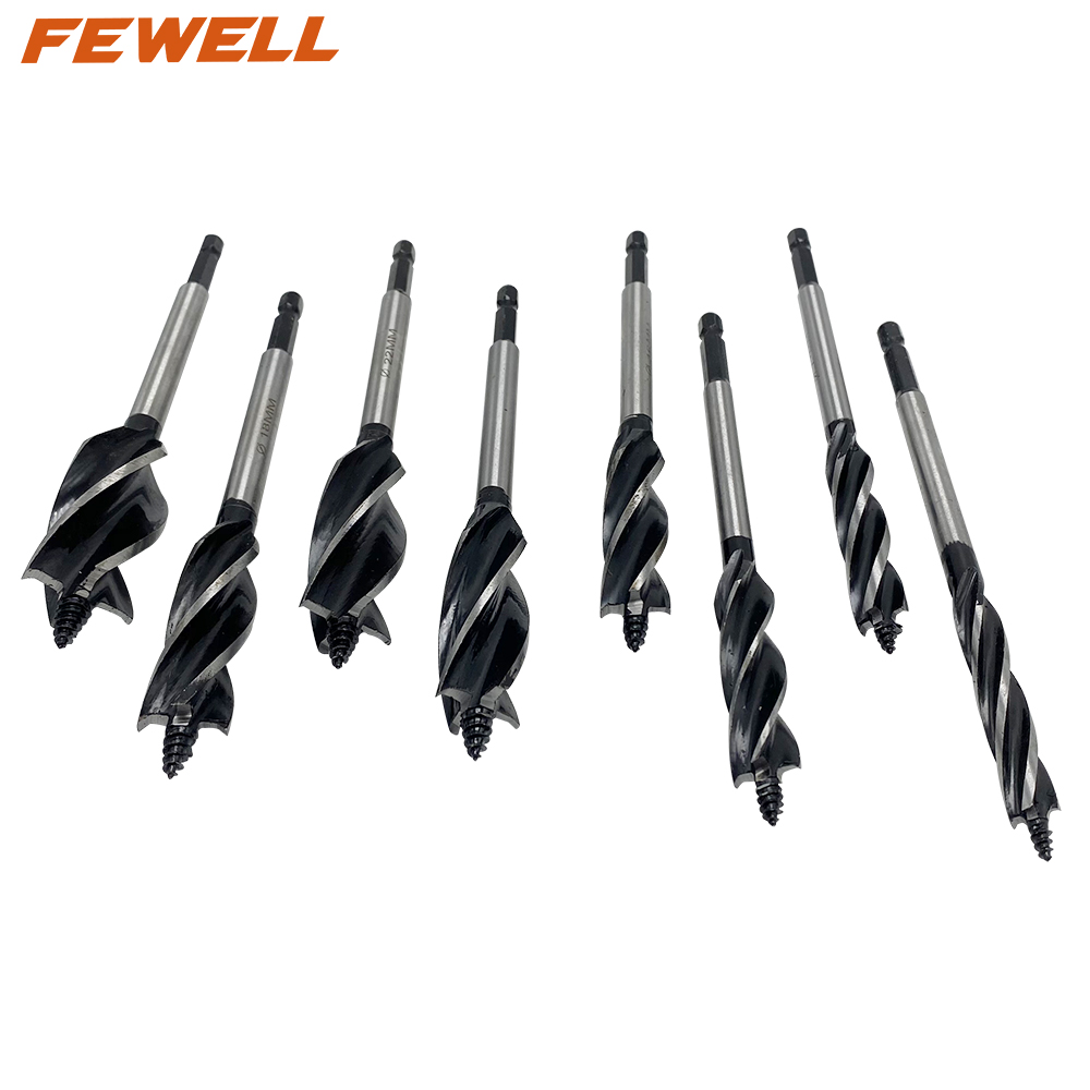 High quality 10 12 14 16 18 20 22 25mm 4 Flutes hex shank Auger drill bit set for wood hole cutter
