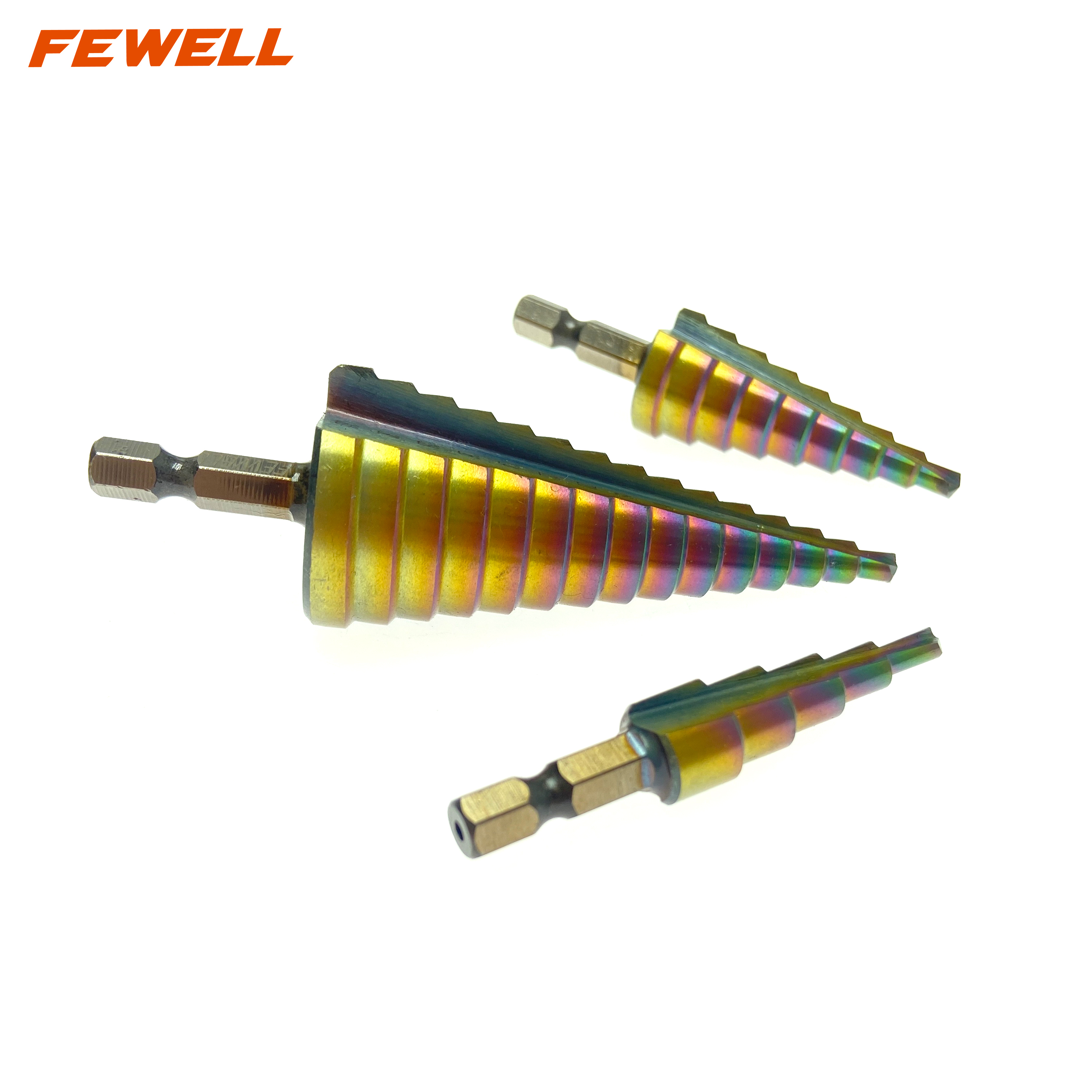 High quality 3PCS 4-12mm 4-20mm 4-32mm HSS 6542 Hexagon Shank straight flute Titanium Step Drill Bits for Metal Drilling