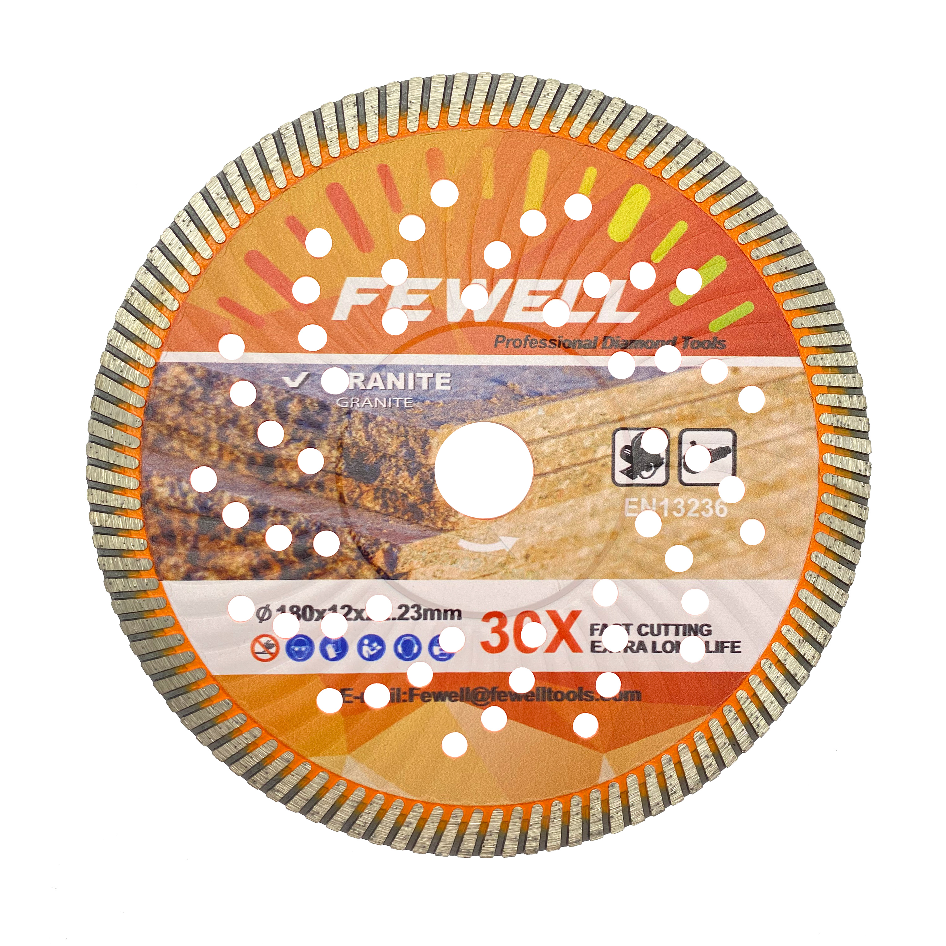 High quality 7inch 180*3.0*12*22.23mm Hot Press diamond turb wave saw blade with Reinforced Center for cutting granite 