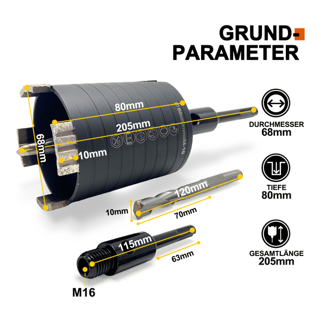 68/82*M16 laser welded diamant core drill bit set for reinforced concrete beton rocks