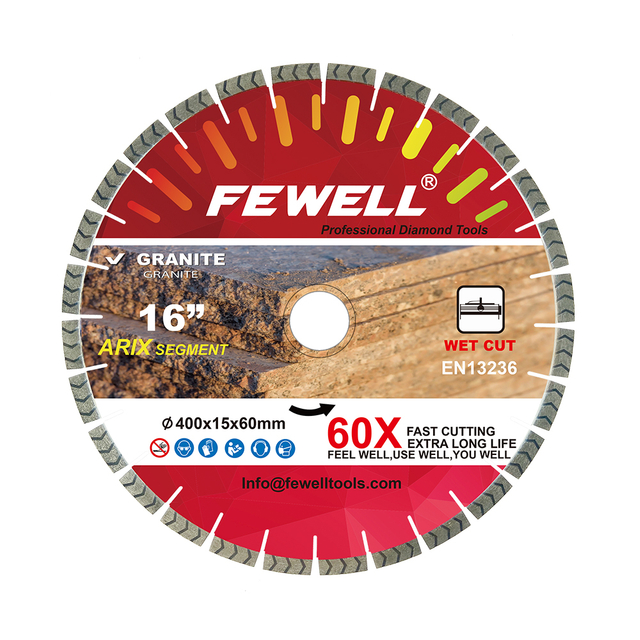 Premium quality 14/16inch 350/400*15/20*60 with 50mm ring Silver Brazed arix arrow tip segment diamond saw blade for cutting granite