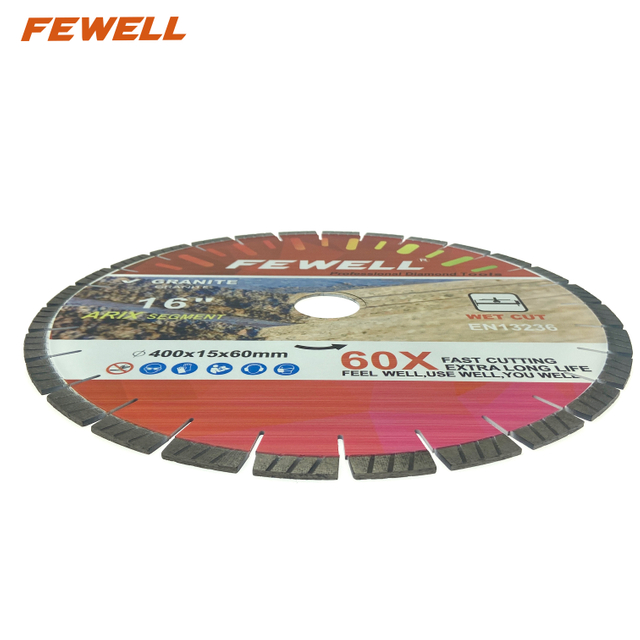 Premium quality 14/16inch 350/400*15/20*60 with 50mm ring Silver Brazed arix segment turbo diamond saw blade for cutting granite