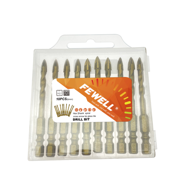 High quality 6/8/12mm diameter spiral hex shank cross arrow tip spiral glass tile drill bit