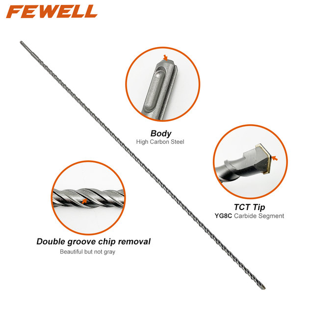 High quality SDS plus Carbide flat Tip 28mm Double Flute Electric Hammer Drill Bit for Concrete wall Masonry Stone granite