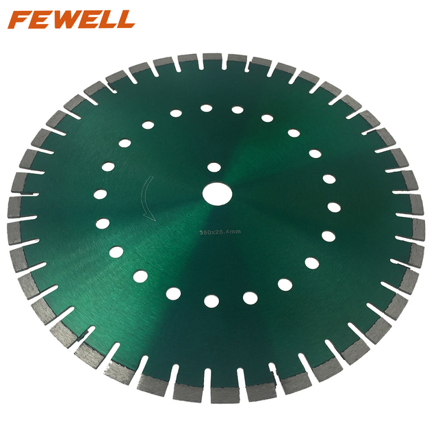 High quality Laser welded 14inch 350*3.4*10*25.4mm + pin hole with 7pcs TCT protection teeth and cooling hole diamond saw blade for cutting concrete beton