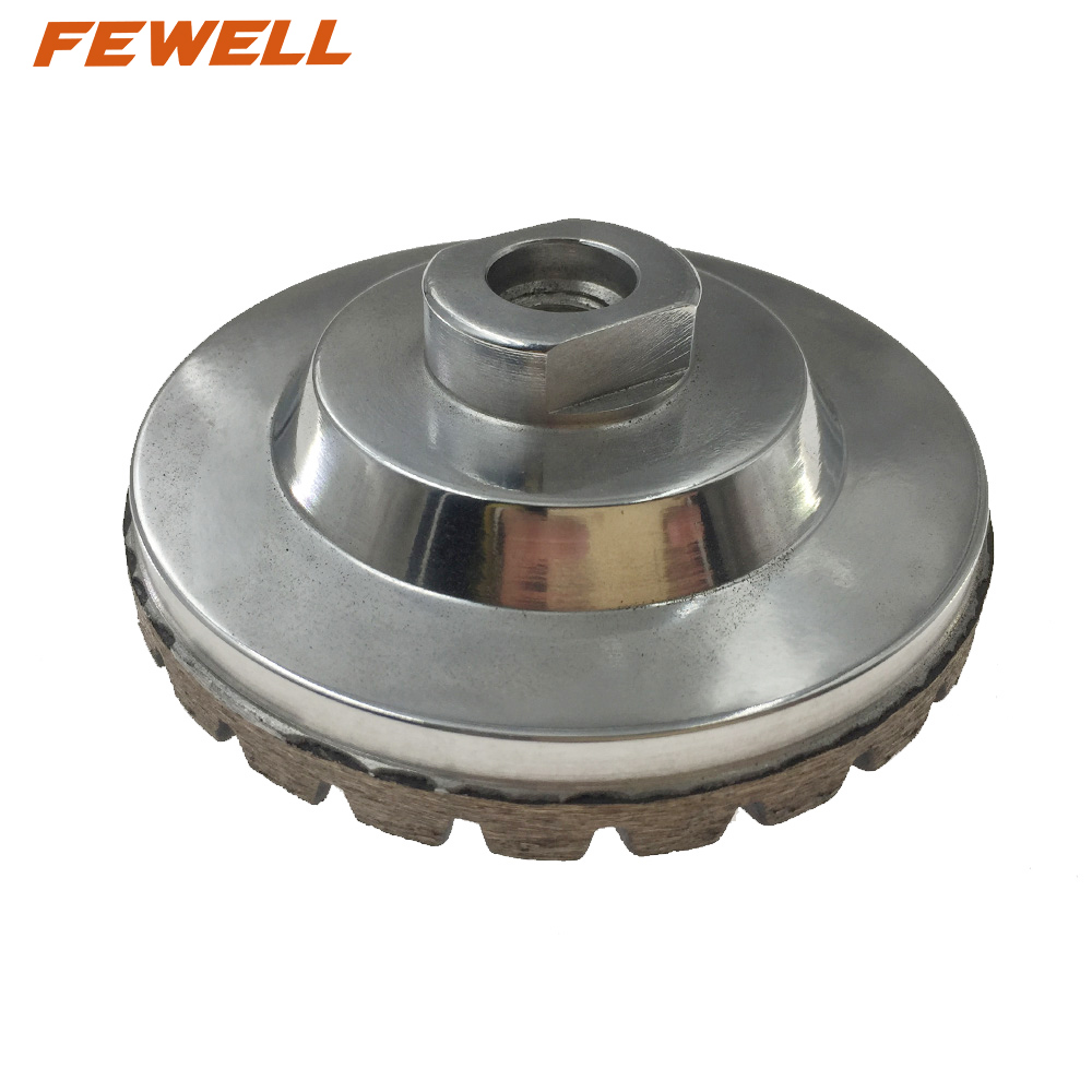 High quality Hot Press sintered 4inch 100*M14 thread aluminum base diamond turbo cup wheel for grinding granite 