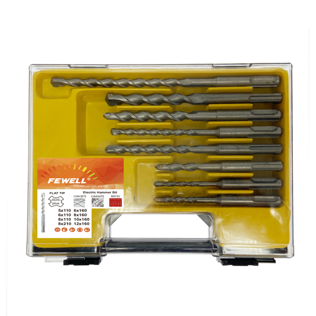 High quality 8Pcs SDS Plus Flat Tip Electric Rotary Hammer Drill Bits Set for drilling concrete granite Masonry general purpose