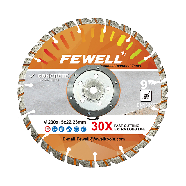 High quality Laser welded 9inch 230*2.6*10*22.23mm alumimum flange diamond concrete saw blade for cutting concrete beton