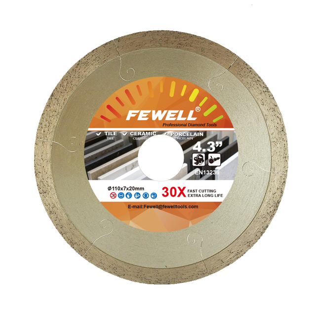 High quality Hot Press 4.3inch 110*1.6*7*20mm J slot diamond continuous rim diamond disc for cutting ceramic tile