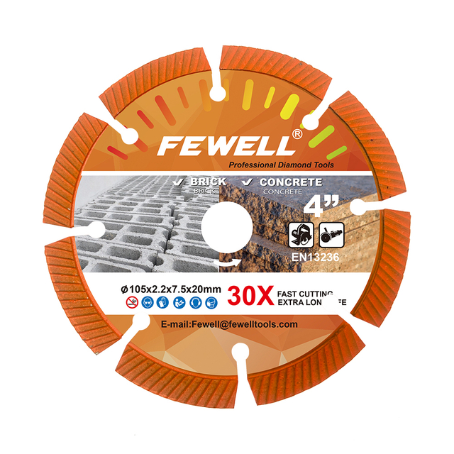 High quality Cold Press 4inch 105*2.2*10*20mm Segmented Fine Turbo Diamond Saw Blade for Cutting Concrete and Bricks, General Purpose