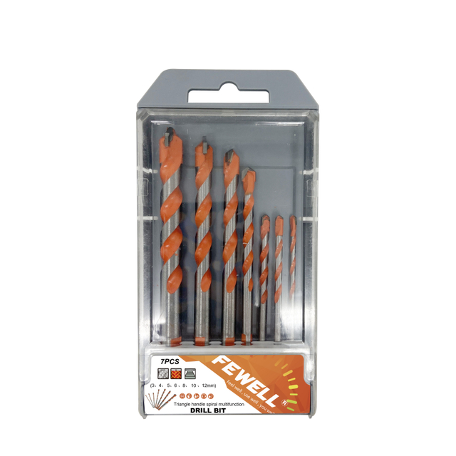 High quality 7pcs(3mm,4mm,5mm,6mm,8mm,10mm,12mm) Triangle handle spiral multifunction drill bit general purpose
