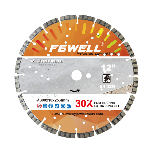 High quality Laser welded 12/14/16inch 300/350/400*10mm height with cooling holes segmented turbo diamond saw blade for cutting concrete 