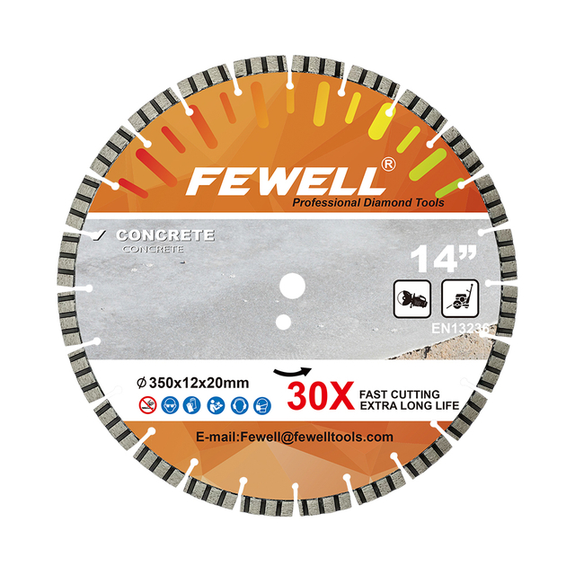 High quality laser welded 350*12*20mm 14” diamond turbo saw blade for cutting concrete stone