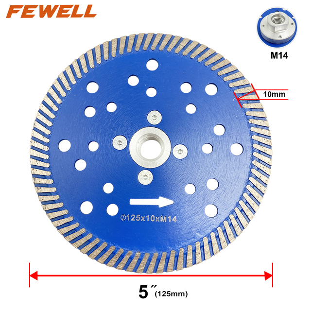 High quality Hot Press 5inch 125*10*M14 continuous thin turbo diamond saw blade for cutting ceramic granite concrete marble bricks