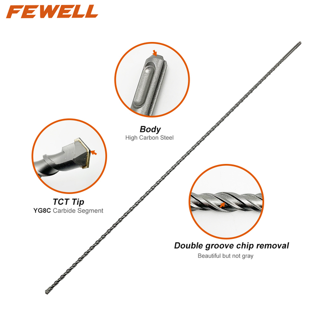 High quality SDS Plus Carbide Single Flat Tip 14mm Double Flute Electric hammer Drill Bit for Granite Concrete wall Masonry 