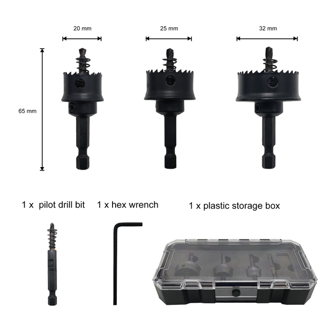 3Pcs Hole Saw Set 20mm, 25mm, 32mm,HSS M42 Cobalt Thin Wall Sheet Steel Hole Saw Kits for Wood, Plastic and Steel
