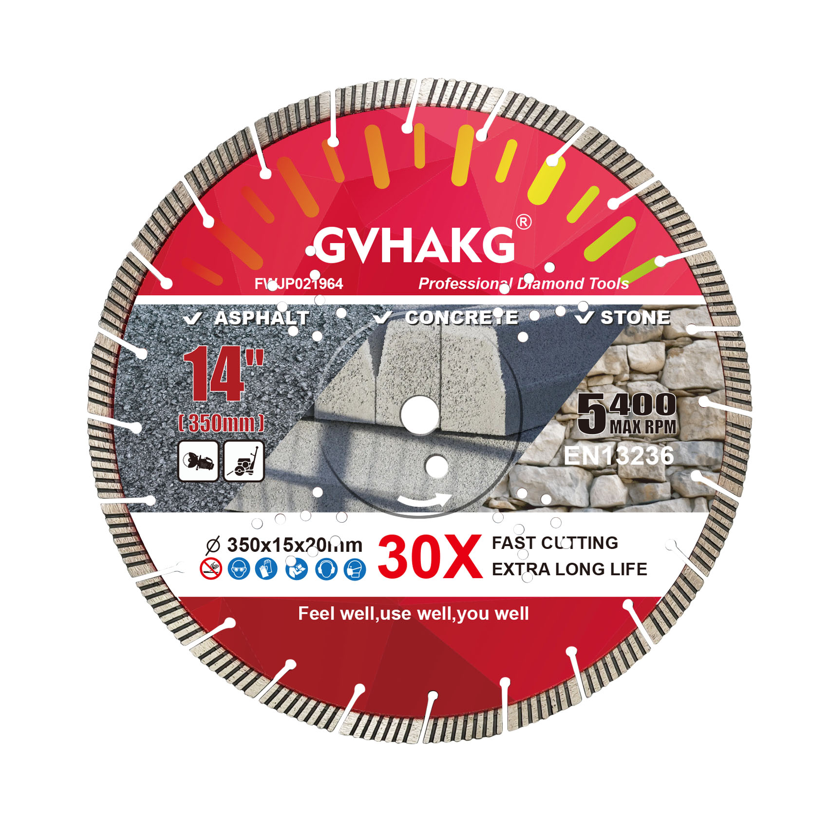 14" 350mm Turbo Diamond Blade 15mm Segment Height for General Purpose, Diamond Saw Blade for Asphalt, Concrete & Stone