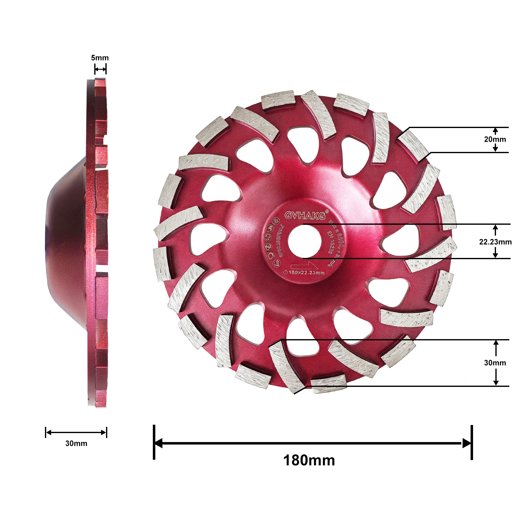 7inch 180x22.23mm Turbo Segment Diamond Grinding Cup Wheel for Concrete , Stone